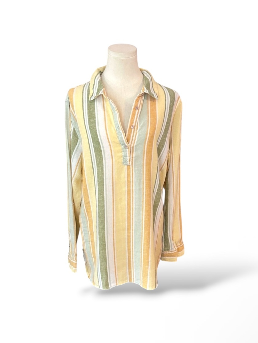 Croft & Barrow Striped Linen Rayon Top in Yellow Green White womens size XL (H6)